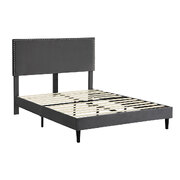 Bed Frame Wooden comfortable with Velevt Grey Headboard Queen