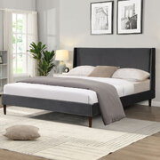 Contemporary Double Size Grey Velvet Bed with Platform Base