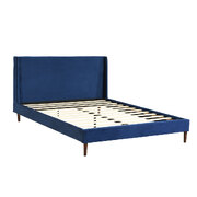 Bed Frame Wooden Base with Velevt Blue Headboard Queen