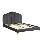 Bed Frame Wooden with Velevt Grey Modern Headboard Double