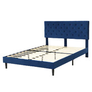 Bed Frame Wooden with Velevt Blue Simple Backboard Double
