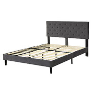 Bed Frame Wooden with Velevt Grey Simple Backboard Queen