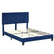 Bed Frame Wooden with Velevt Blue Headboard Double