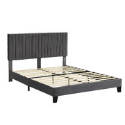 Bed Frame Wooden with Velevt Grey Headboard Double