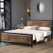 Wooden Industrial Queen Bed Frame: Platform for a Rustic Bedroom