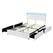 Functional Double Bed Frame RGB LED PU 4 Drawer USB - Premium Quality