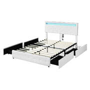 Versatile Queen Bed Frame RGB LED PU 4 Drawer USB - Scandi Inspired
