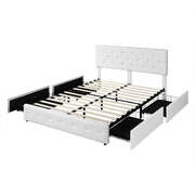 Versatile Queen Bed Frame Tufted 4 Drawer - Wood Finish Classic