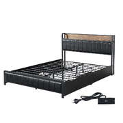 Premium Queen Bed Frame PU 4 Drawer USB Charge - Premium Quality Build