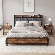 King Bed Frame Storage Headboard 220x183x105cm