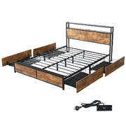 Compact Double Bed Frame RGB LED 4 Drawers USB - Premium Quality Build