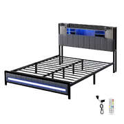 Cozy Double Bed Frame with Storage Headboard RGB LED - Easy Assembly