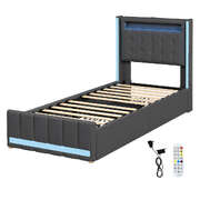 Luxury Single Bed Frame Fabric Storage Drawer LED USB - Sleek Modern