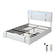 Versatile Queen Bed Frame With Adjustable Headboard White - Classic