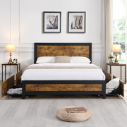 Double Mattress Base Platform with Wooden Frame - Organize and Optimize Your Bedroom