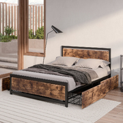 Stylish Wooden Platform Bed Frame with 4 Drawers - Queen Size Mattress Base"
