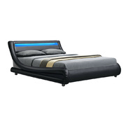 LED Bed Frame Queen Size Base Mattress Platform Black Leather Wooden ALEX