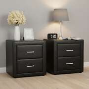Bedside Table 2 Drawer Side Table Leather Black 2 Pack