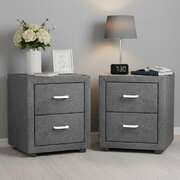 Bedside Table 2 Drawer Side Table Fabric Grey 2 Pack