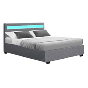 Bed Frame Double Size LED Gas Lift Grey COLE