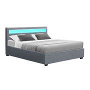 Bed Frame Queen Size LED Gas Lift Grey COLE