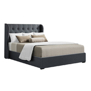 Double Full Size Gas Lift Bed Frame Base With Storage Mattress Charcoal Fabric Wooden