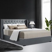  Queen Size Gas Lift Bed Frame Base With Storage Mattress Grey Fabric Wooden