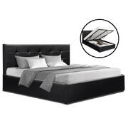 LISA Double Full Size Gas Lift Bed Frame Base With Storage Mattress Black Leather