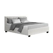 LISA Double Full Size Gas Lift Bed Frame Base With Storage Mattress White Leather