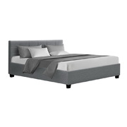 LISA Queen Size Gas Lift Bed Frame Base With Storage Mattress Grey Fabric