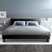 Bed Frame Double Size Base Mattress Platform Full Size Leather Wooden Black NEO