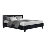 King Size Bed Frame Base Mattress Platform Leather Wooden Black NEO