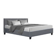  Bed Frame King Size Base Mattress Platform Fabric Wooden Grey NEO