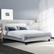 Artiss Queen Size Bed Frame Base Mattress Platform White Leather Wooden NEO