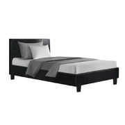 Bed Frame Single Size Base Mattress Platform Full Leather Wooden Black NEO