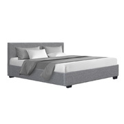 King Size Gas Lift Bed Frame Base With Storage Mattress Grey Fabric NINO