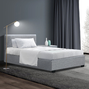  King Single Size Gas Lift Bed Frame Base With Storage Mattress Grey Fabric NINO