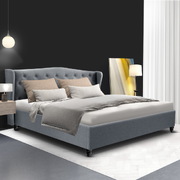  King Size Wooden Upholstered Bed Frame Headboard - Grey