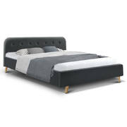 King Size Bed Frame Base Mattress Fabric Wooden Charcoal POLA