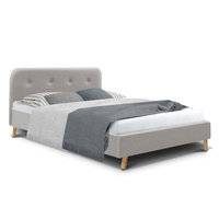 King Single Size Bed Frame Base Mattress Leather Wooden Beige POLA