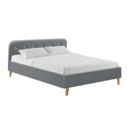 Queen Size Bed Frame Base Mattress Fabric Wooden Grey POLA