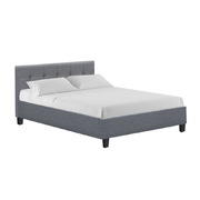 Bed Frame Double Size Base Mattress Platform Fabric Wooden Grey SOHO