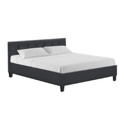 Bed Frame King Size Base Mattress Platform Fabric Wooden Charcoal SOHO