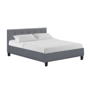 Bed Frame Queen Size Base Mattress Platform Fabric Wooden Grey SOHO