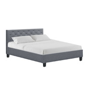 Double Size Fabric Bed Frame  Headboard - Grey