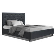Bed Frame Single Size Base Mattress Platform Fabric Wooden Charcoal