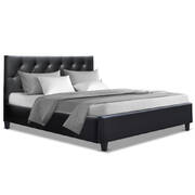 Double Full Size Bed Frame Base Mattress Wooden Black Leather VANKE