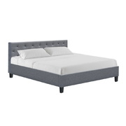 King Size Bed Frame Base Mattress Platform Fabric Wooden Grey VANKE