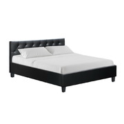 Artiss Queen Size Bed Frame Base Mattress Wooden Black Leather VANKE
