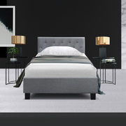  Bed Frame Single Size Base Mattress Platform Fabric Wooden Grey VANKE